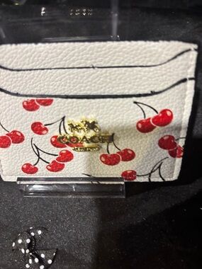 Coach White Cherry Print Card Case with Gold Logo